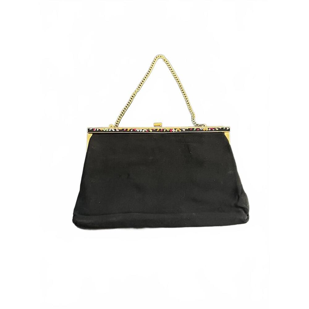 Vintage Black Crocheted Evening‎ Bag with Gold Chain